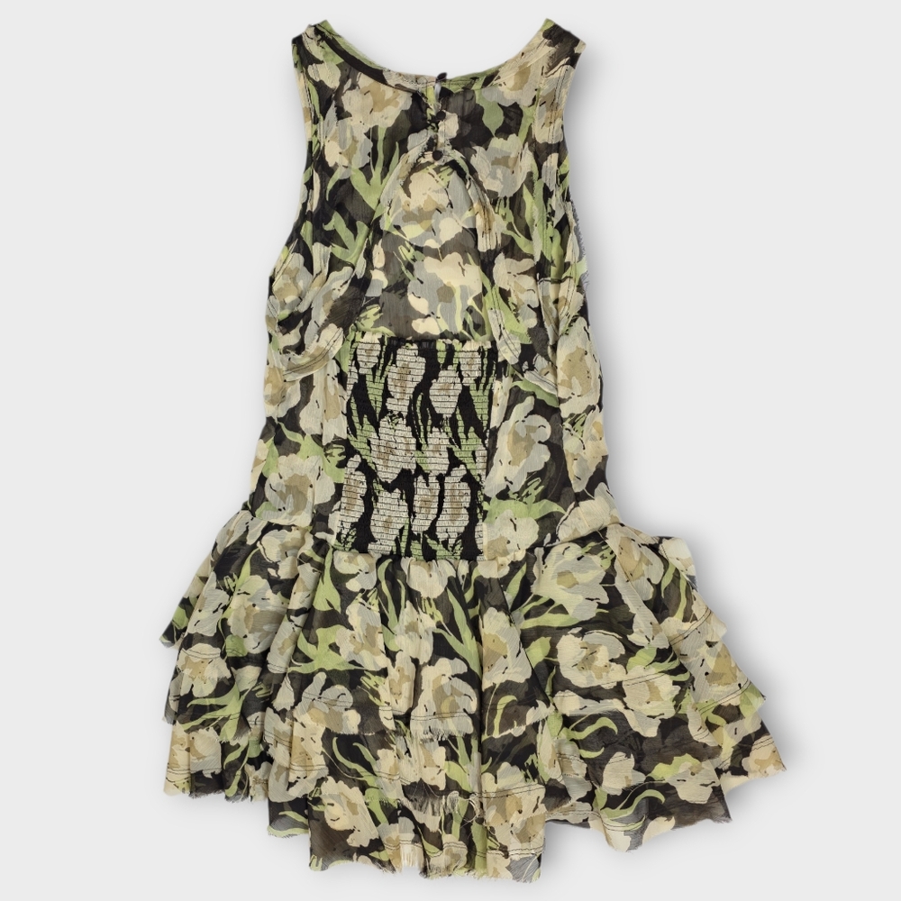 Free People Raven Printed Mini Dress Black Coffee Combo Green Floral S NWT $128 - Picture 4 of 15